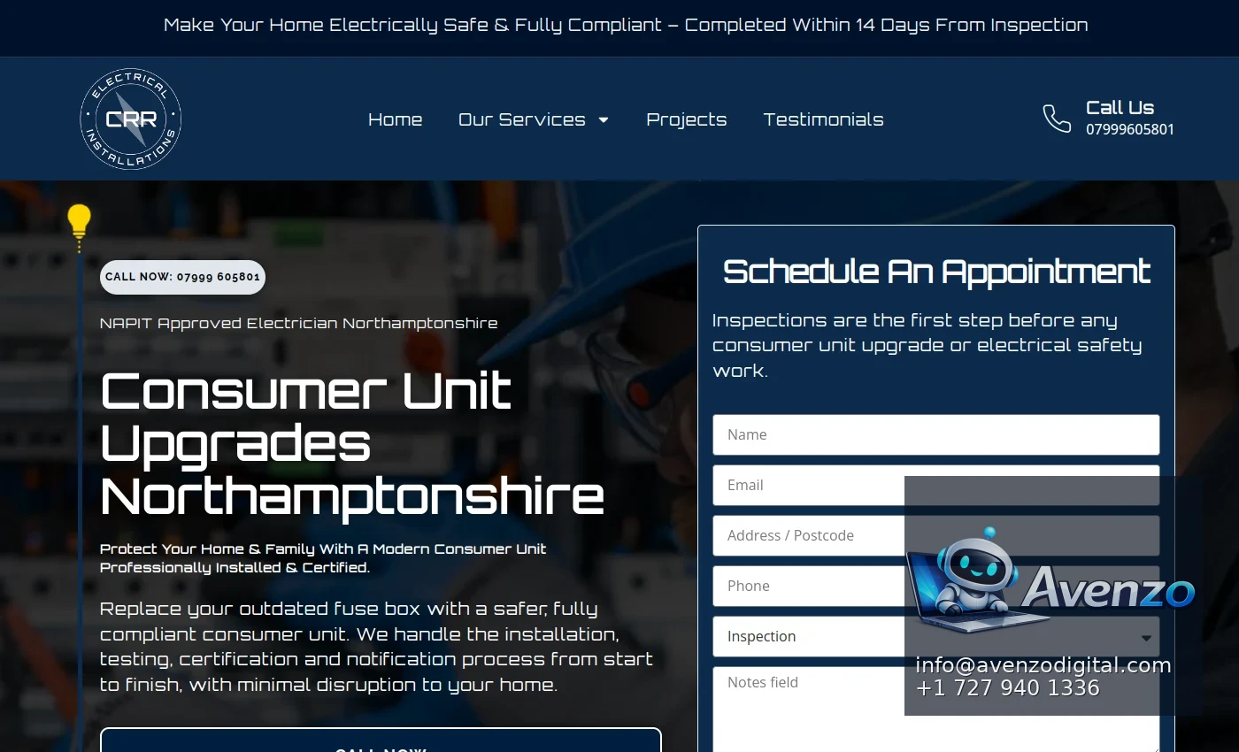CRR Electrical — Landing Page & Conversion Case Study Homepage website screenshot