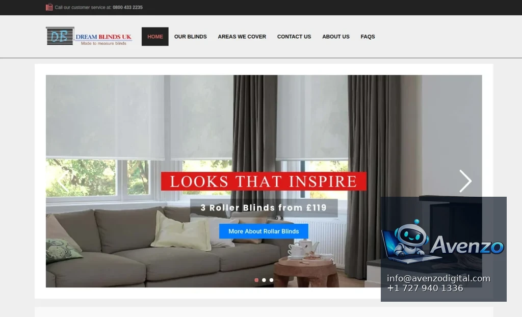 Dream Blinds UK — E-commerce Website Case Study Homepage website screenshot