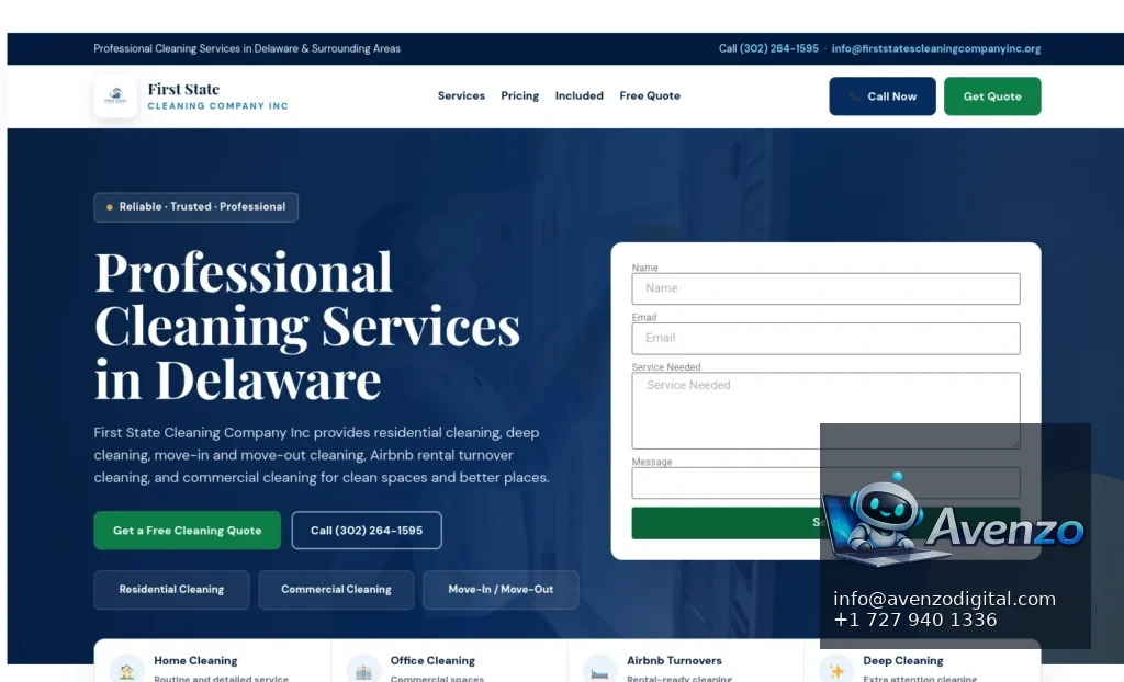 First State Cleaning Company — Website Design & Development Case Study Homepage website screenshot