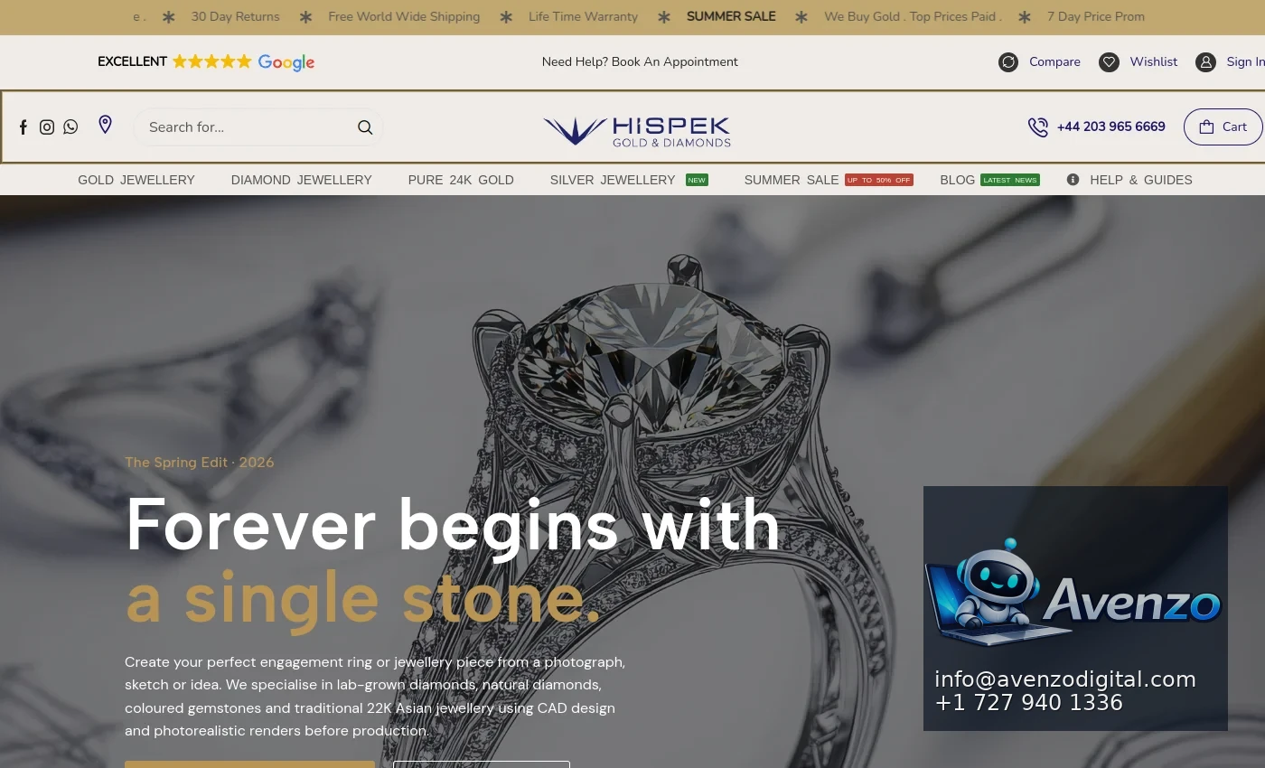 HiSpek Diamonds — E-commerce Website Case Study Homepage website screenshot