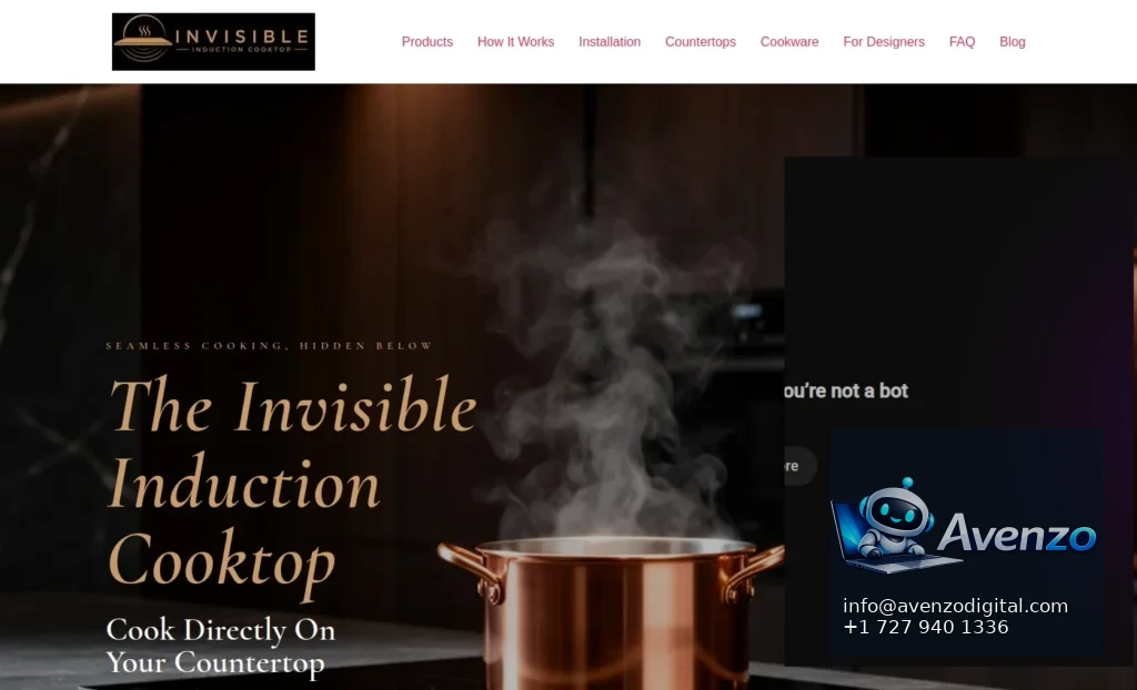 Invisible Induction Cooktop — Website Development Case Study Homepage website screenshot