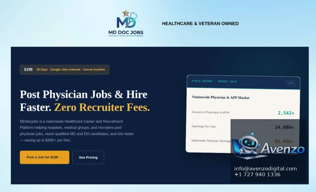 MD Doc Jobs — Website Development Case Study Homepage website screenshot
