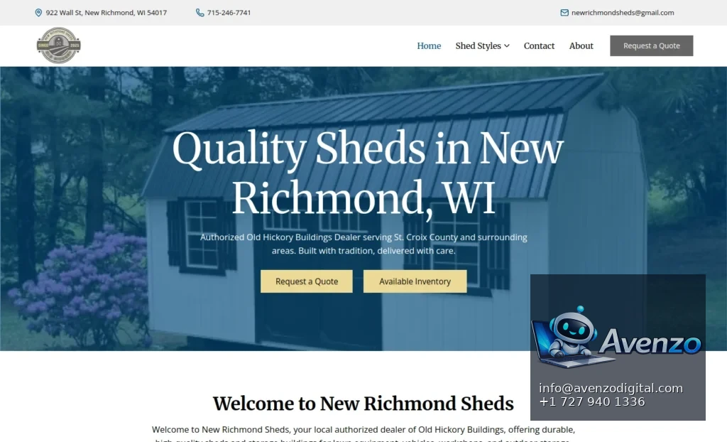 New Richmond Sheds — Website Development Case Study Homepage website screenshot